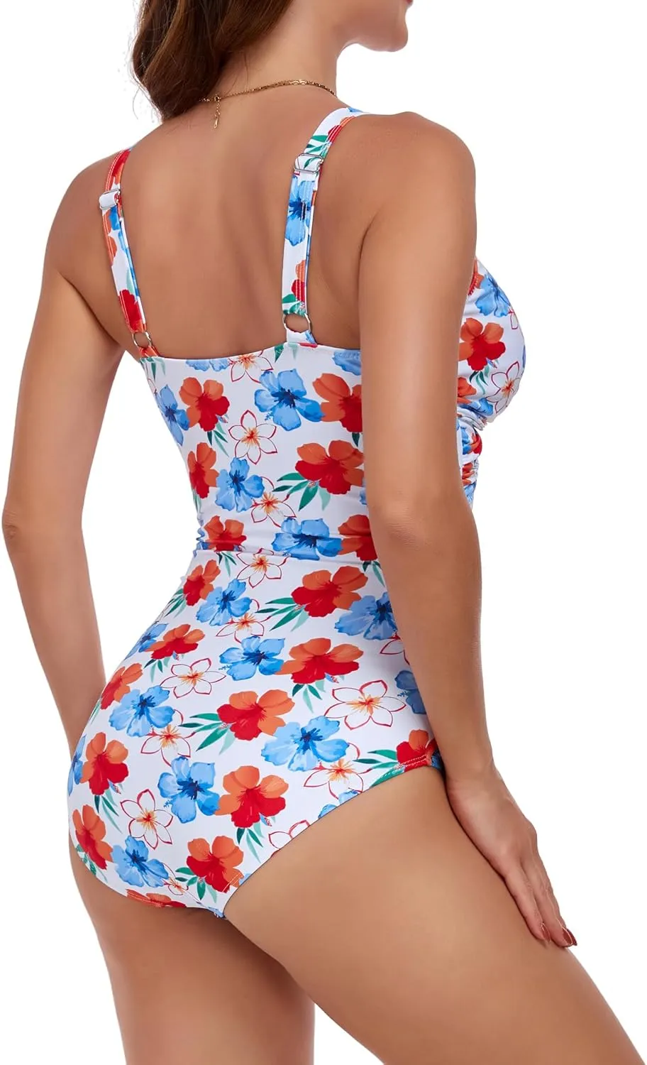 Smismivo Tummy Control Swimsuits for Women Slimming One Piece Bathing Suit Retro Ruched Push Up Vintage Padded Swimwear