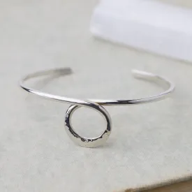 Thin Hammered Cuff With Center Circle Loop