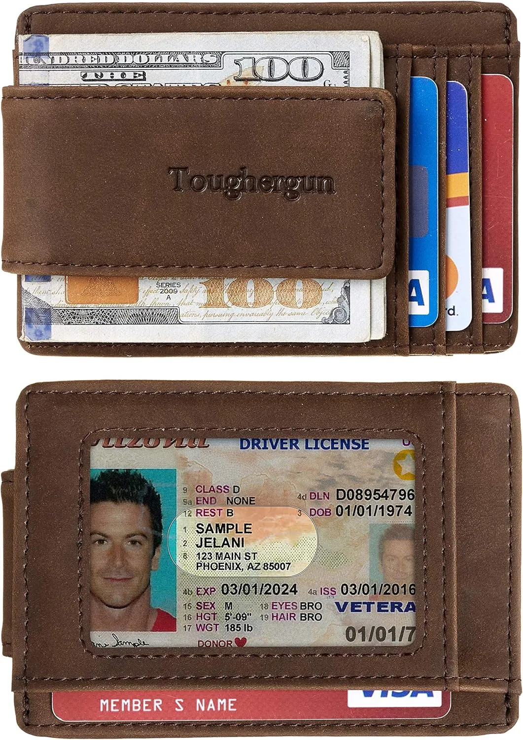 Toughergun Slim Minimalist Wallet for Men with Magnetic Money Clip Leather Wallet, Credit Card Holder RFID Blocking Front Pocket Holds Cash and Cards