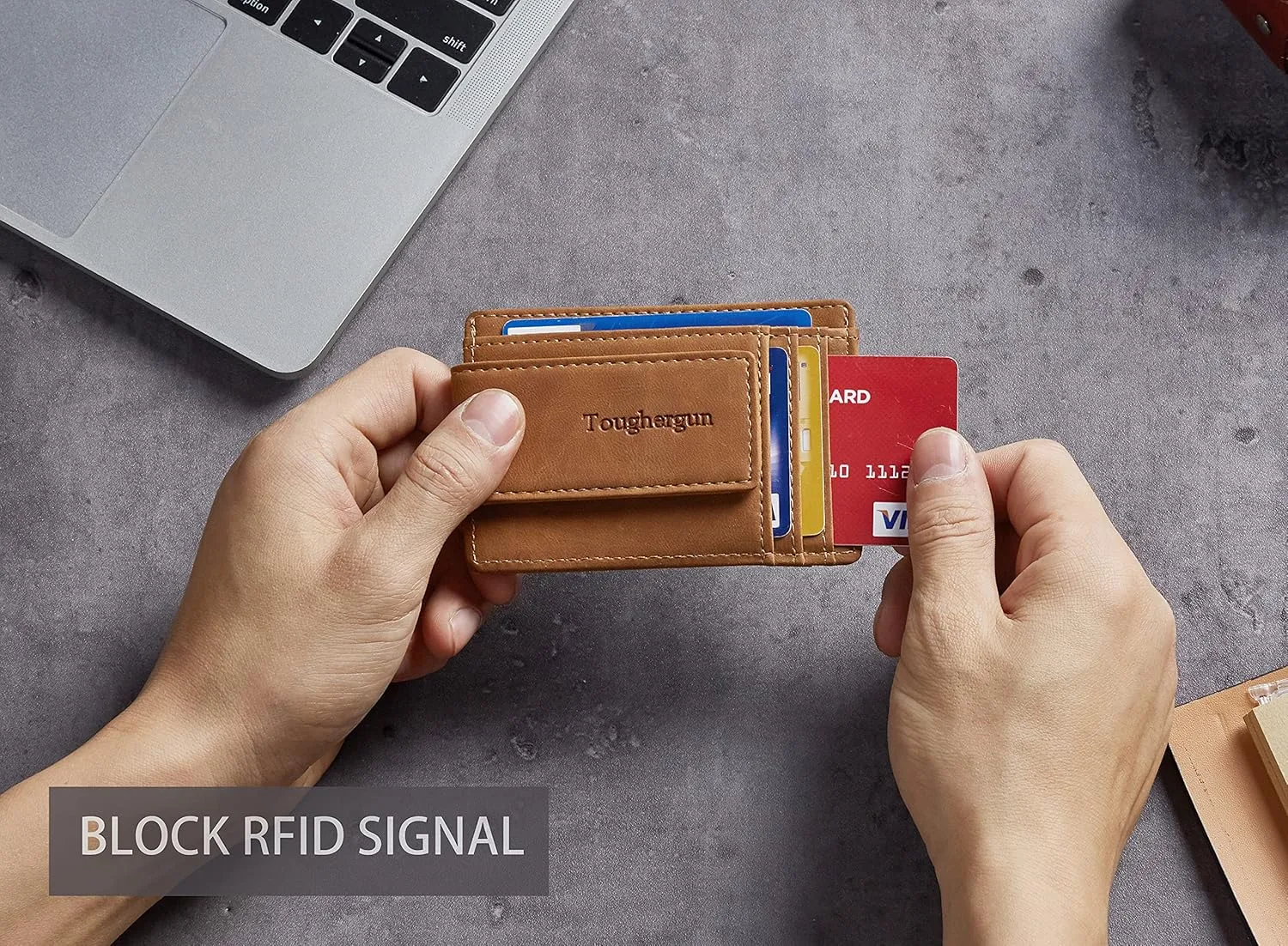 Toughergun Slim Minimalist Wallet for Men with Magnetic Money Clip Leather Wallet, Credit Card Holder RFID Blocking Front Pocket Holds Cash and Cards