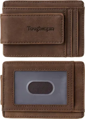 Toughergun Slim Minimalist Wallet for Men with Magnetic Money Clip Leather Wallet, Credit Card Holder RFID Blocking Front Pocket Holds Cash and Cards