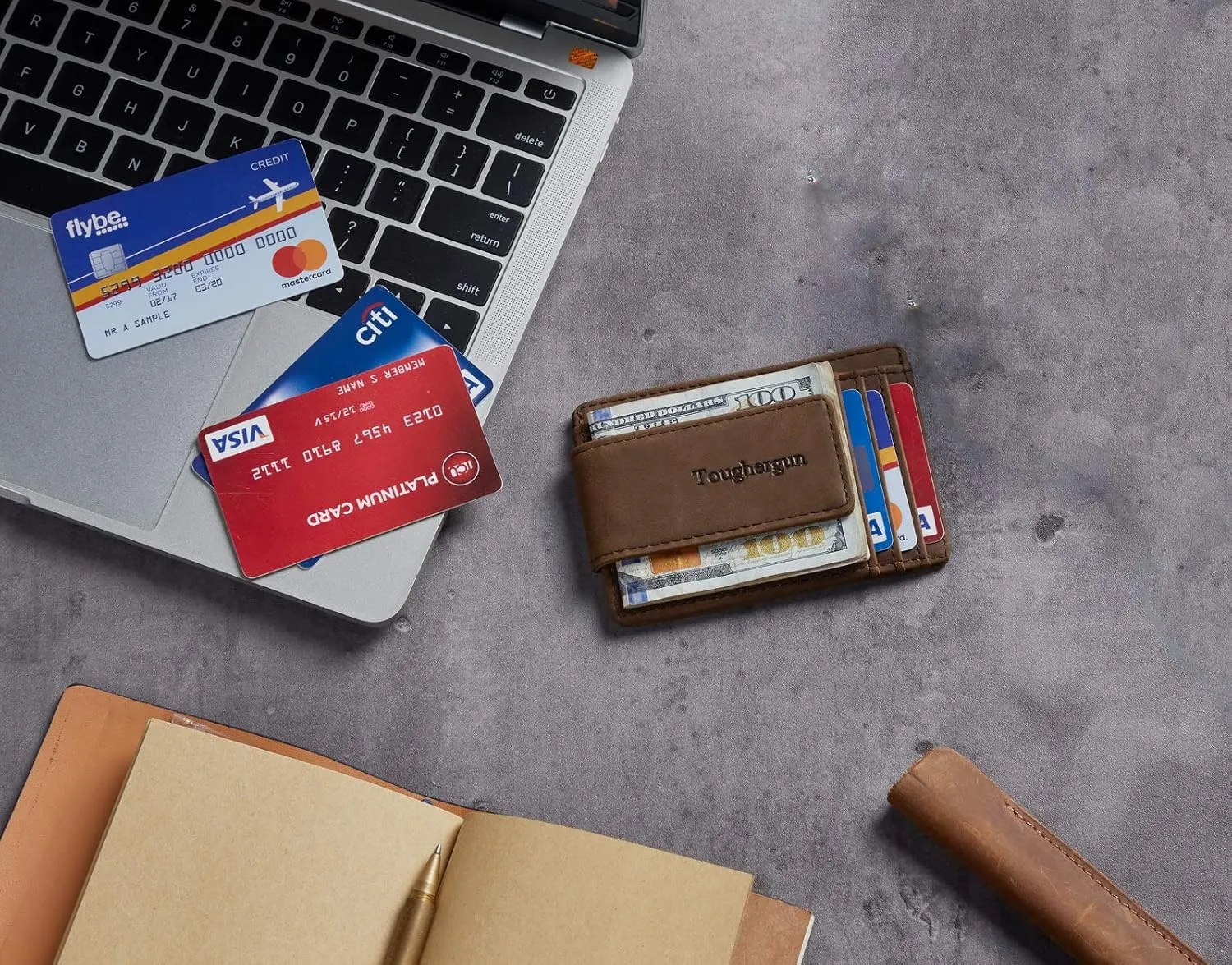 Toughergun Slim Minimalist Wallet for Men with Magnetic Money Clip Leather Wallet, Credit Card Holder RFID Blocking Front Pocket Holds Cash and Cards
