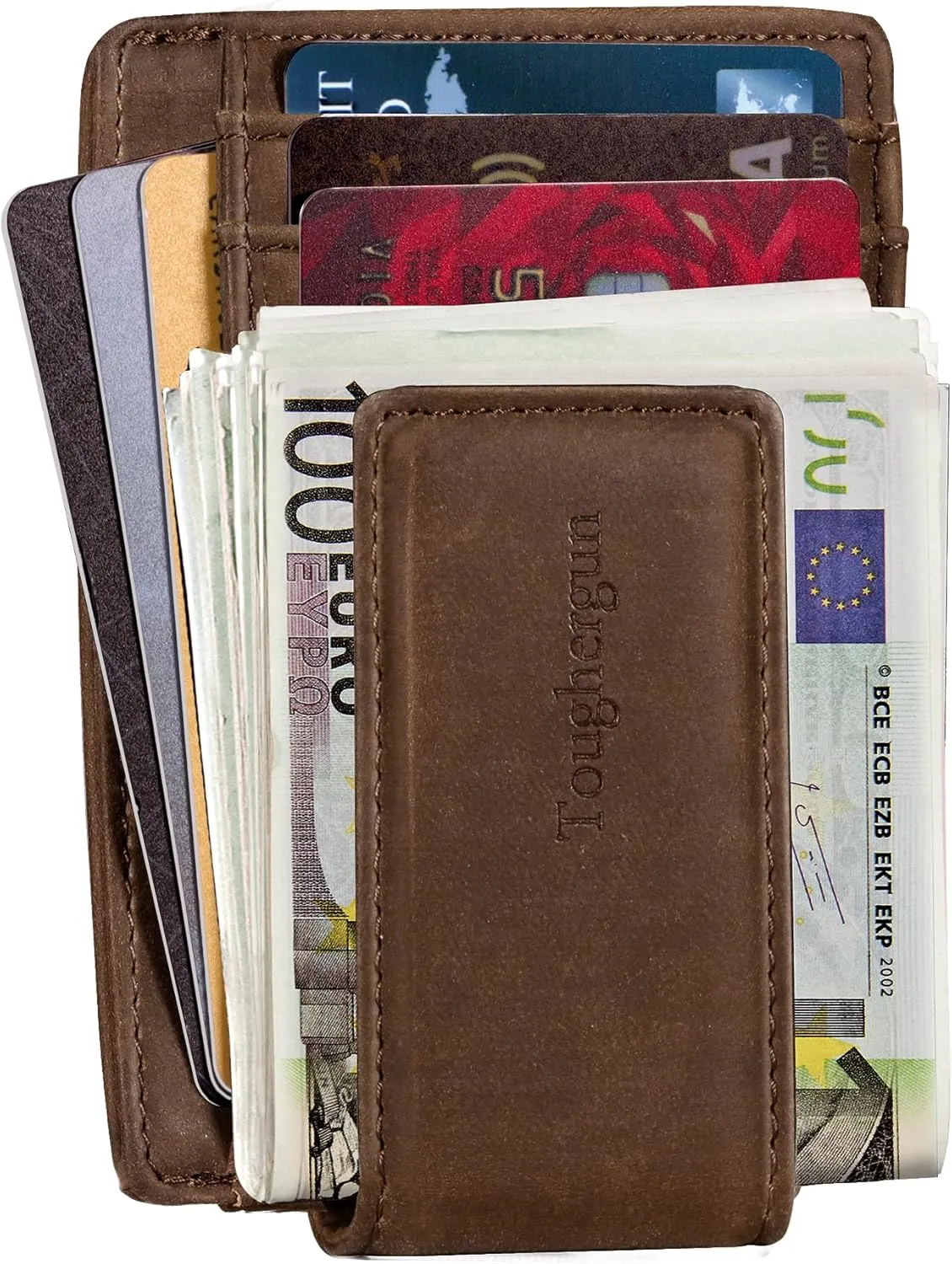 Toughergun Slim Minimalist Wallet for Men with Magnetic Money Clip Leather Wallet, Credit Card Holder RFID Blocking Front Pocket Holds Cash and Cards