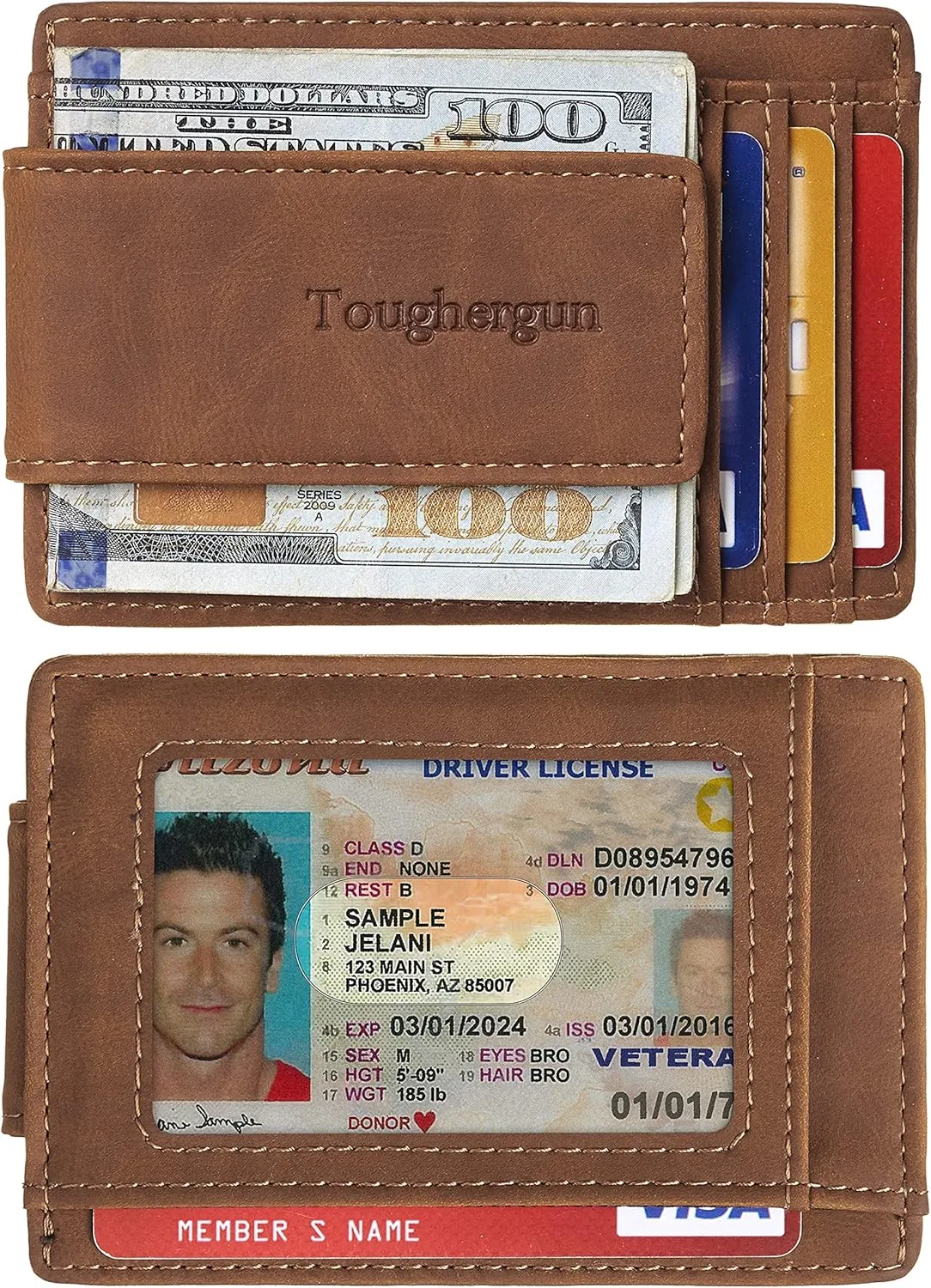 Toughergun Slim Minimalist Wallet for Men with Magnetic Money Clip Leather Wallet, Credit Card Holder RFID Blocking Front Pocket Holds Cash and Cards
