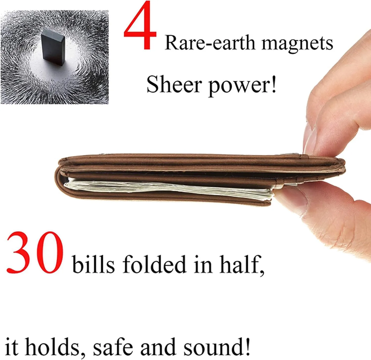 Toughergun Slim Minimalist Wallet for Men with Magnetic Money Clip Leather Wallet, Credit Card Holder RFID Blocking Front Pocket Holds Cash and Cards