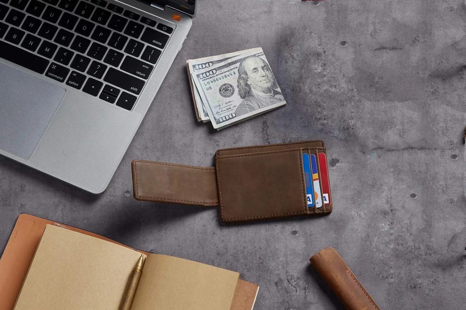Toughergun Slim Minimalist Wallet for Men with Magnetic Money Clip Leather Wallet, Credit Card Holder RFID Blocking Front Pocket Holds Cash and Cards