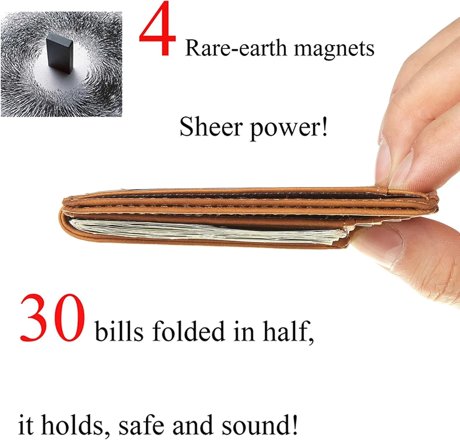 Toughergun Slim Minimalist Wallet for Men with Magnetic Money Clip Leather Wallet, Credit Card Holder RFID Blocking Front Pocket Holds Cash and Cards