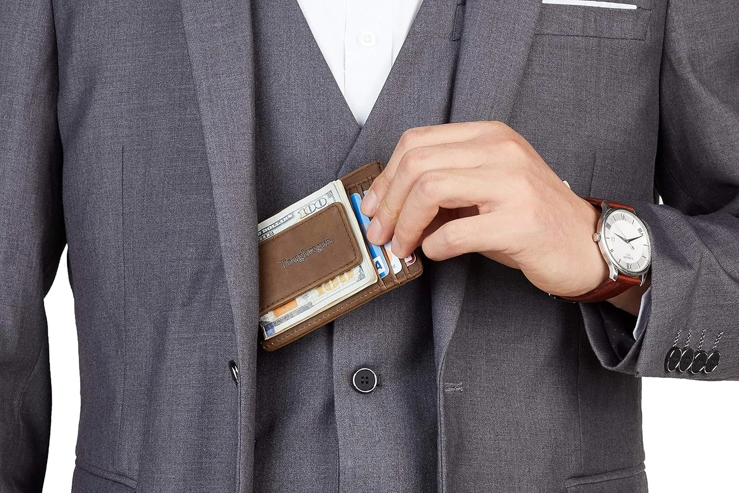 Toughergun Slim Minimalist Wallet for Men with Magnetic Money Clip Leather Wallet, Credit Card Holder RFID Blocking Front Pocket Holds Cash and Cards