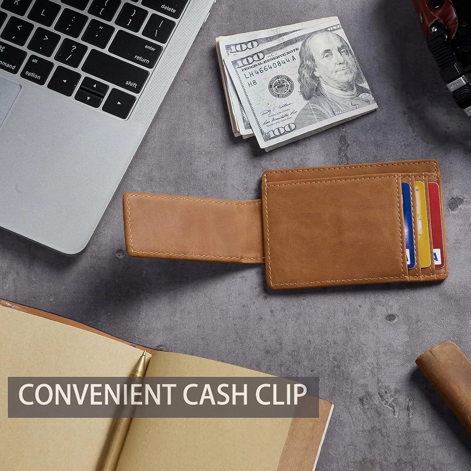 Toughergun Slim Minimalist Wallet for Men with Magnetic Money Clip Leather Wallet, Credit Card Holder RFID Blocking Front Pocket Holds Cash and Cards