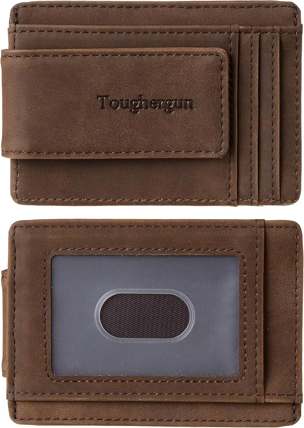 Toughergun Slim Minimalist Wallet for Men with Magnetic Money Clip Leather Wallet, Credit Card Holder RFID Blocking Front Pocket Holds Cash and Cards