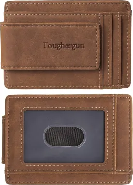 Toughergun Slim Minimalist Wallet for Men with Magnetic Money Clip Leather Wallet, Credit Card Holder RFID Blocking Front Pocket Holds Cash and Cards