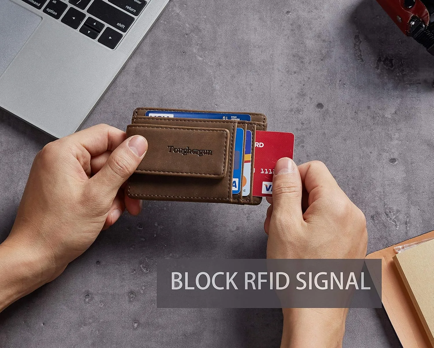 Toughergun Slim Minimalist Wallet for Men with Magnetic Money Clip Leather Wallet, Credit Card Holder RFID Blocking Front Pocket Holds Cash and Cards