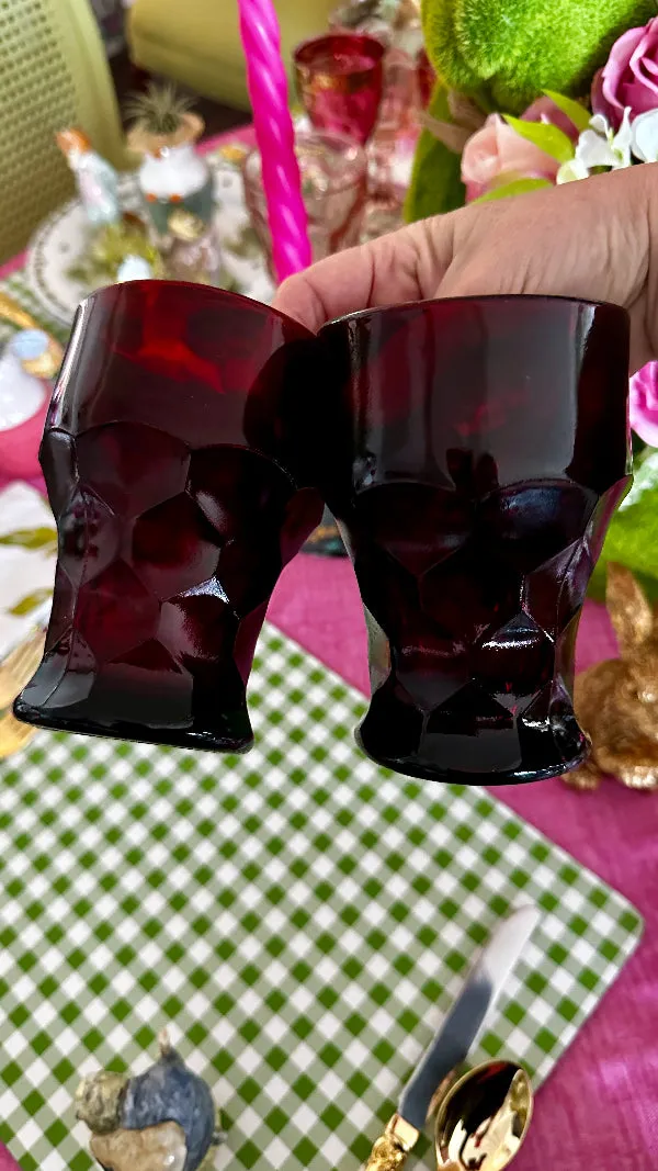 Vintage Glass Tumblers, MCM Viking, Georgian Honeycomb, Set of 2