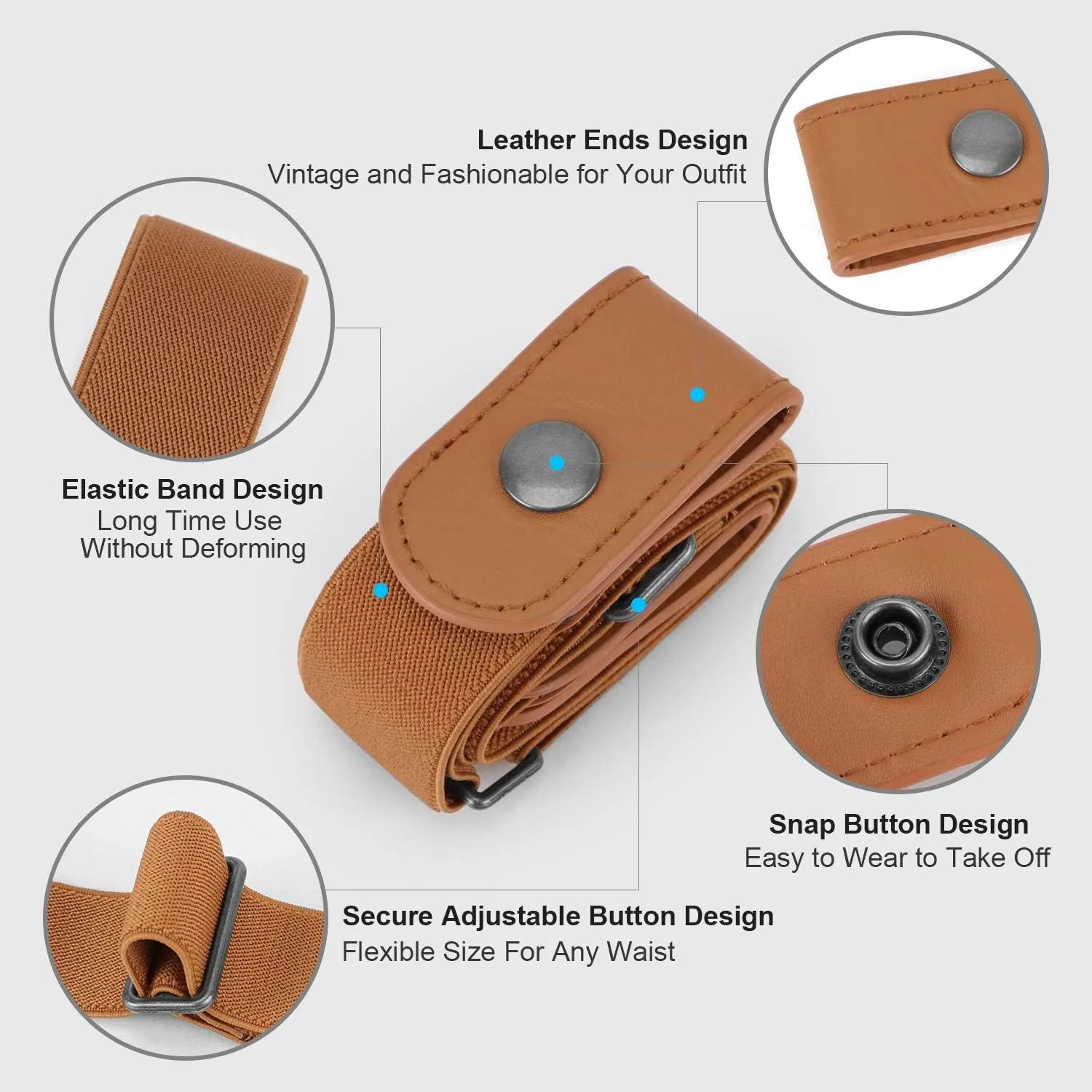 WHIPPY Buckle Free Comfortable Elastic Belt for Women or Men, Buckle-less No Bulge No Hassle Invisible Belts