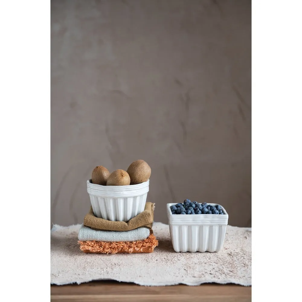 White Reactive Glaze Stoneware Fruit Bowl