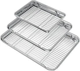Wildone Baking Sheet with Rack Set (3 Pans   3 Racks), Stainless Steel Baking Pan Cookie Sheet with Cooling Rack, Non Toxic & Heavy Duty & Easy Clean