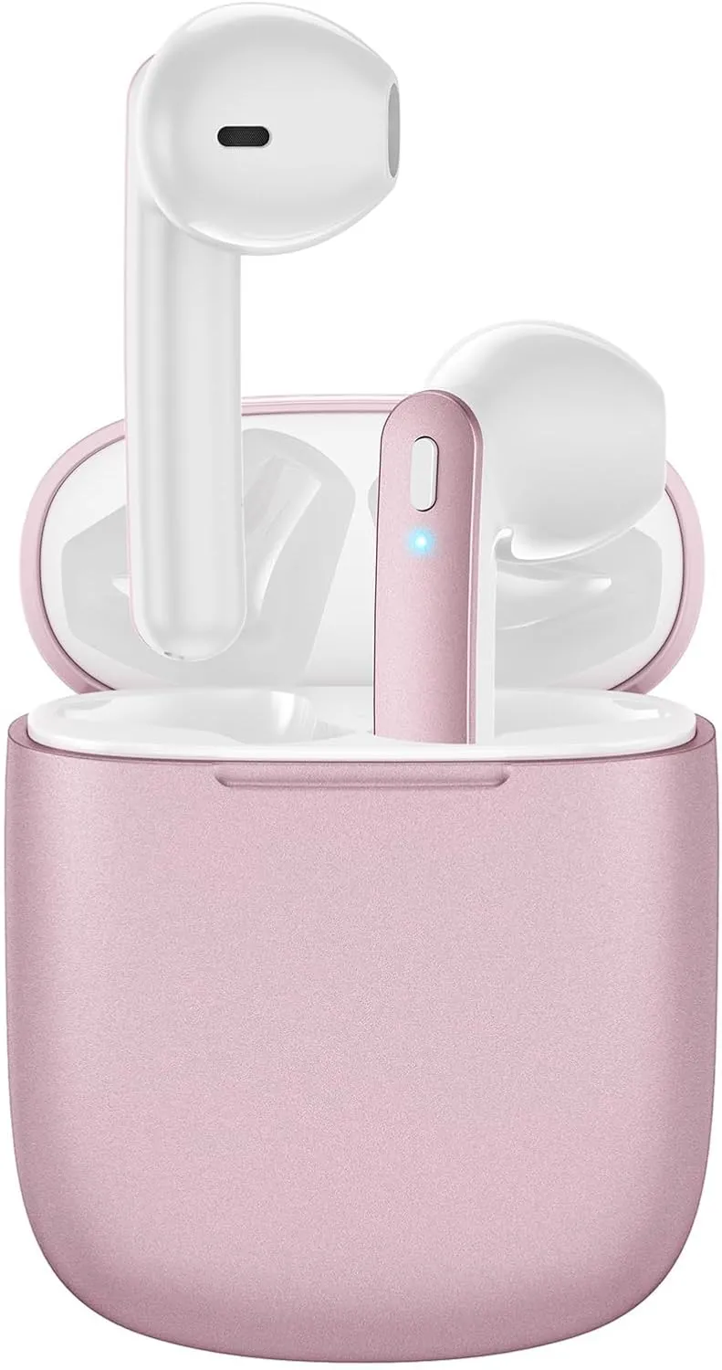 Wireless Earbuds 40H Playtime 8H Continuous Playtime Bluetooth Ear Buds, IPX6 Waterproof Stereo Sound Bluetooth Wireless Headphones with Microphone and Charging Case for iOS Android Sports Pink