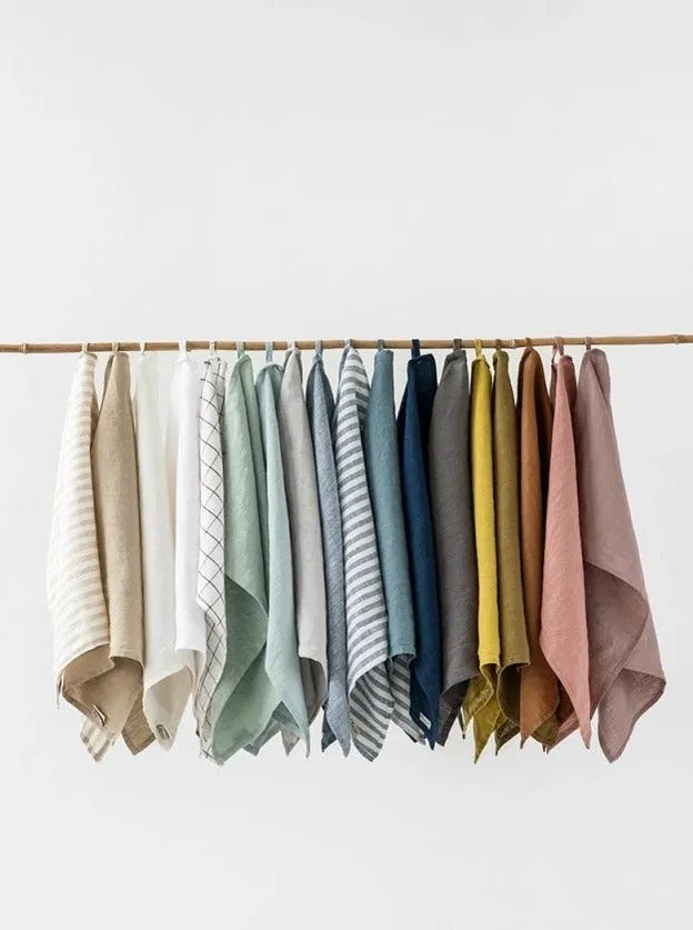 Zero-Waste Striped Linen Tea Towel - Charcoal Grid